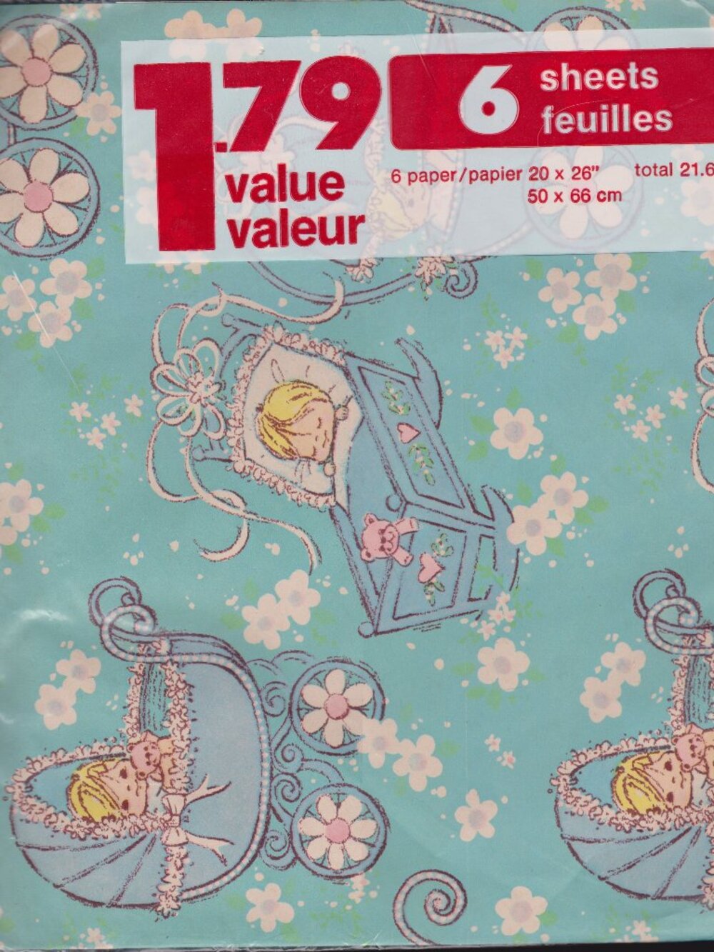 [ALMARK] Baby in Crib with Flowers Giftwrap (c. 1970s)